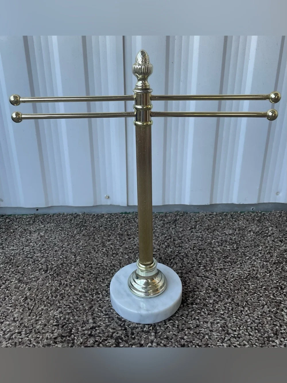 Vintage MCM Brass & Marble Freestanding Swing Arm Hand Towel Holder